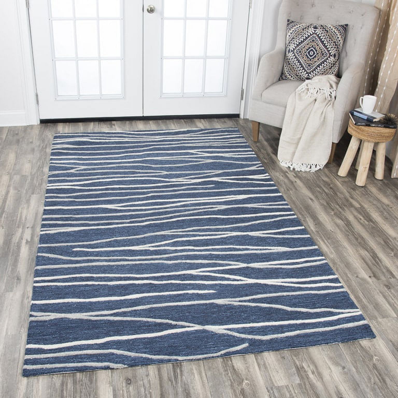 Rizzy Home Hand-tufted Idyllic Navy Wool Lines Area Rug - 8' x10