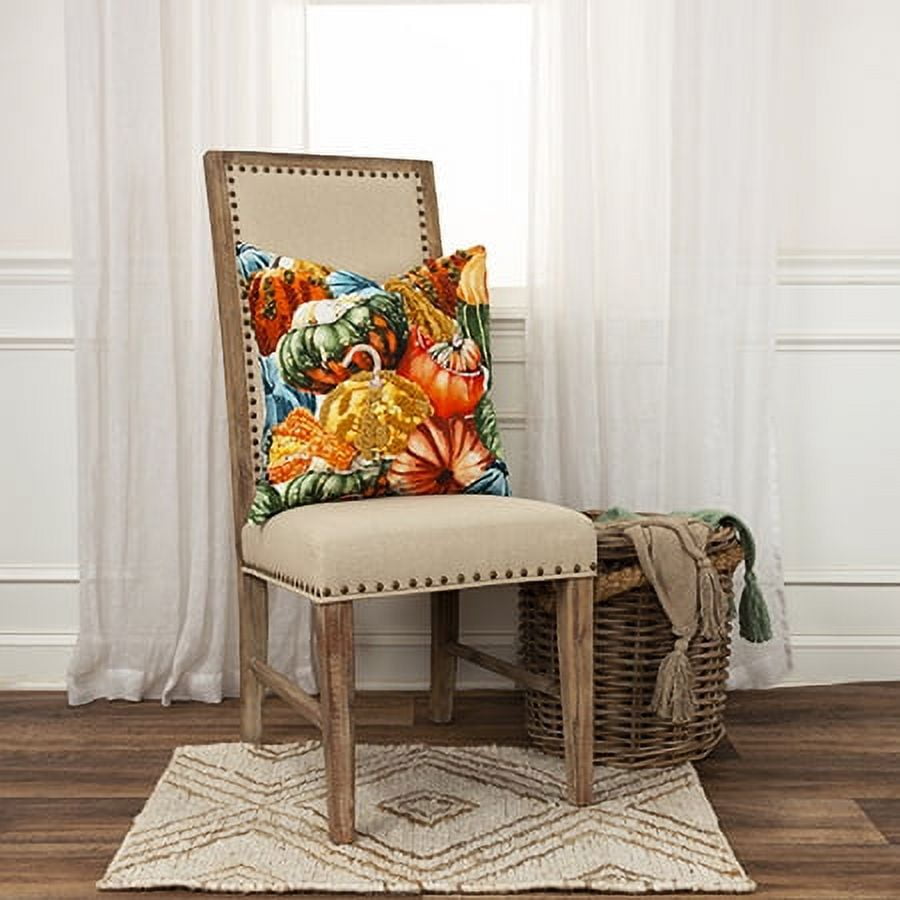 Harvest Multicolor Embroidered Cotton 20"x20" Throw Pillow