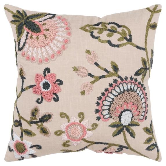 Rizzy Home Floral 20" x 20" Down Filled Pillow with Cotton Cover-Blush