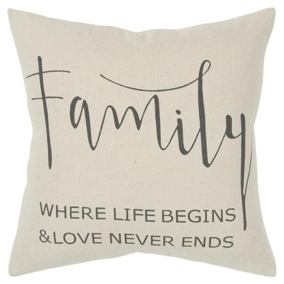 Rizzy Home Holiday "Family" Down Filled Decorative Throw Pillow, 20" x 20", Natural