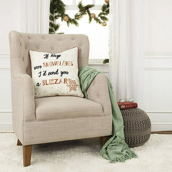 Rizzy Home Holiday Ivory/Multicolor Sentiment - "If Hugs Were Snowflakes I'd Send You A Blizzard" Cotton 20"x20" Poly Filled Decorative Throw Pillow