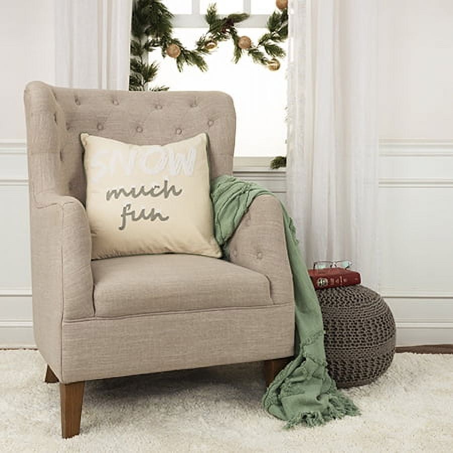 Natural Ivory Embroidered Cotton Winter Sentiment Pillow