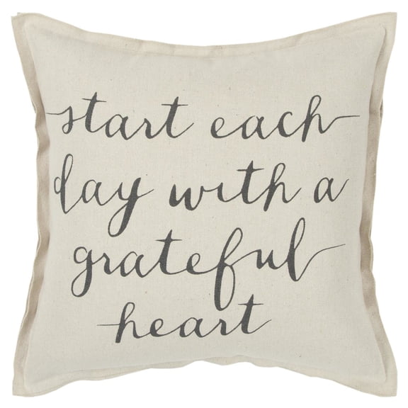 Rizzy Home Holiday "Start Each Day With A Grateful Heart" Decorative Throw Pillow Cover, 20" x 20", Natural