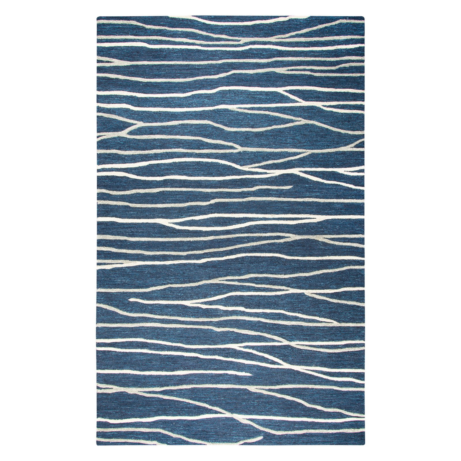Navy and White Wool Abstract Tufted Runner Rug 2'-6" x 8'