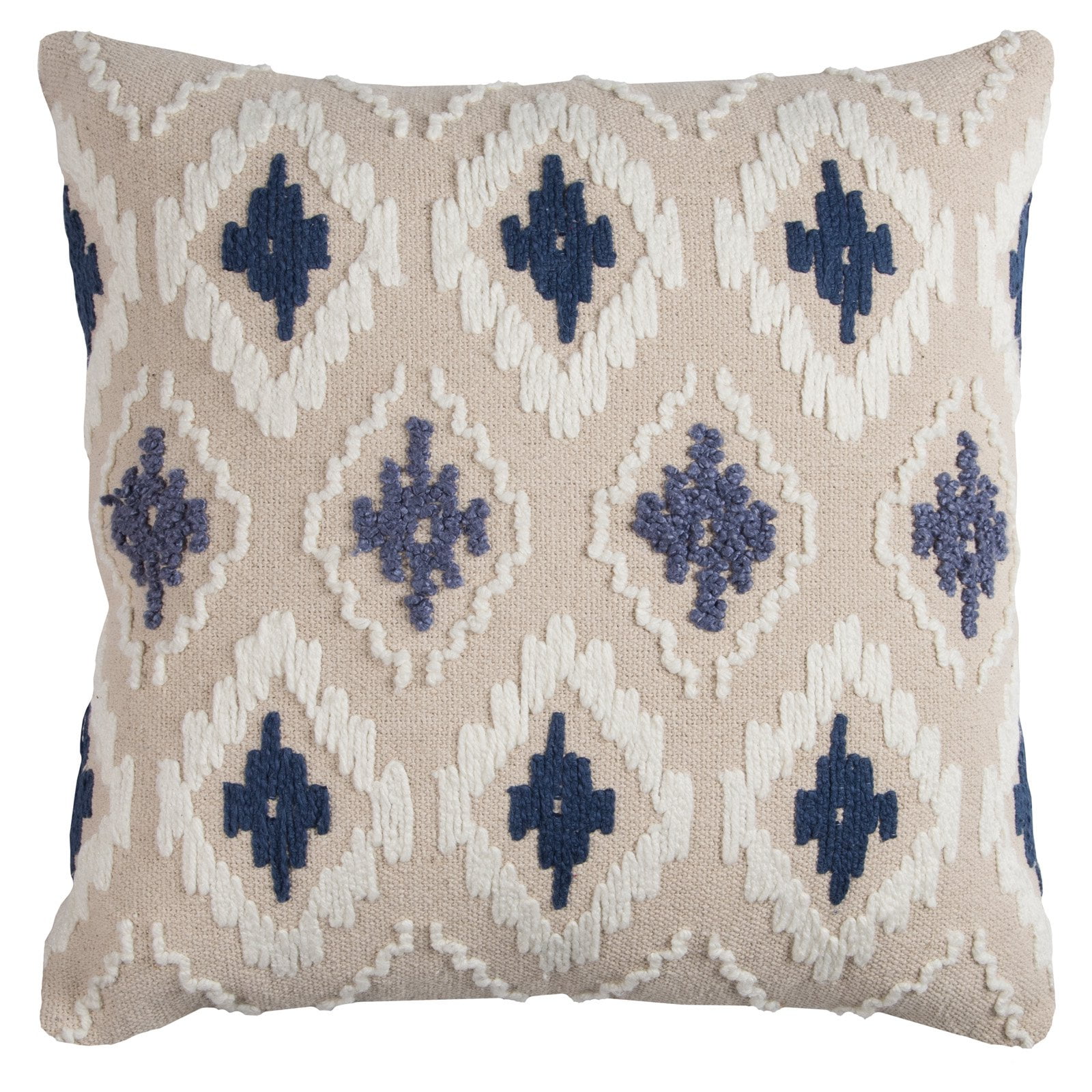 Natural Indigo Cotton Canvas Embroidered 20" Pillow