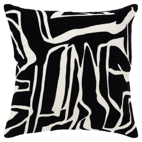 Rizzy Home Ivory/Black 20"X20" Abstract Appliqued Poly Filled Throw Pillow