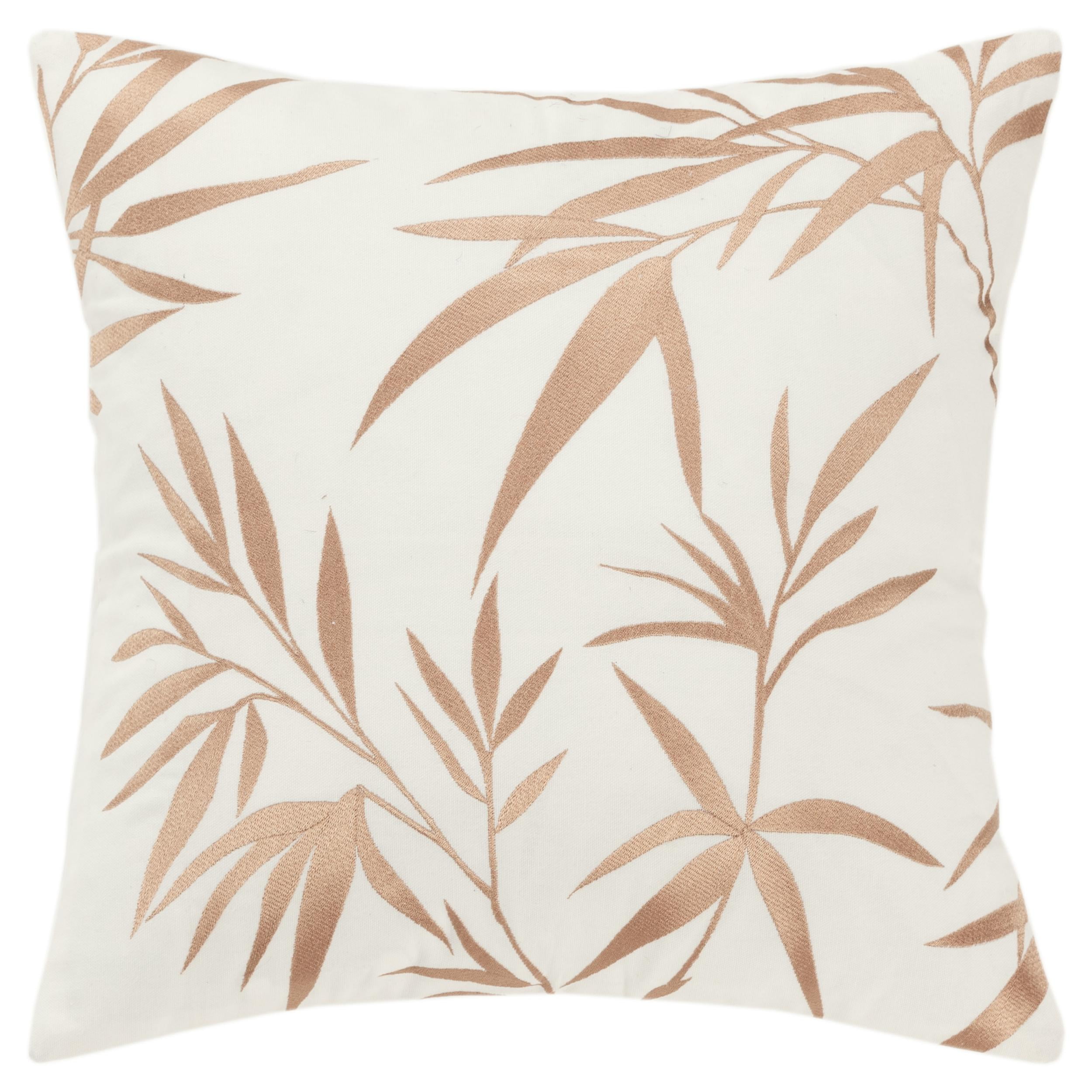 Ivory and Gold Botanical Embroidered Cotton Throw Pillow