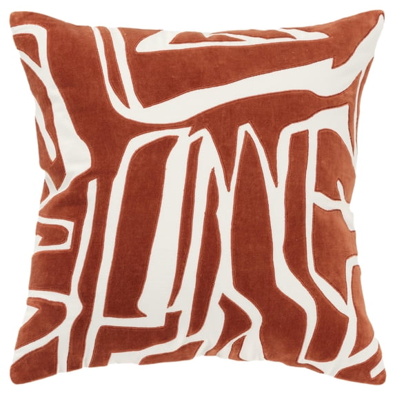Rizzy Home Ivory/Terracotta 20"X20" Abstract Appliqued Poly Filled Throw Pillow