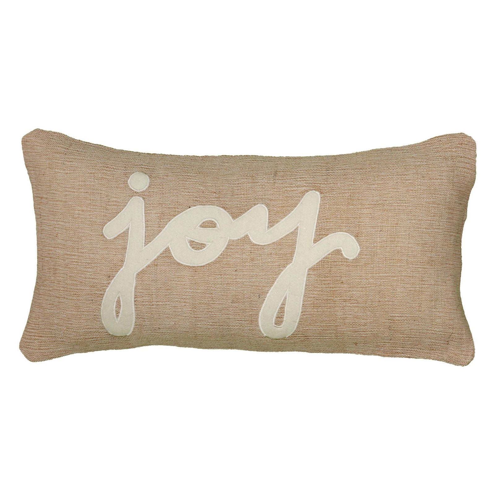 Joy Embroidered Beige Jute and Cotton Kids Pillow