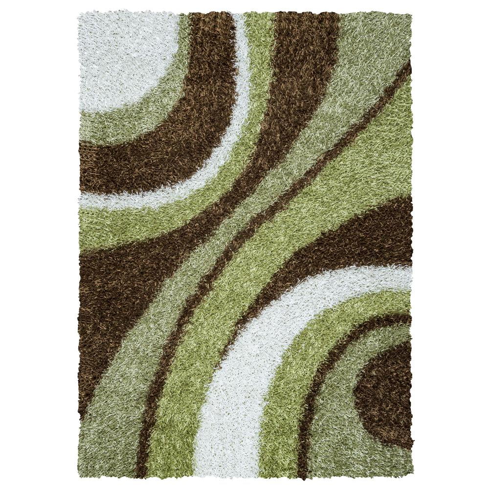 Handmade Green and Brown Tufted Shag Area Rug