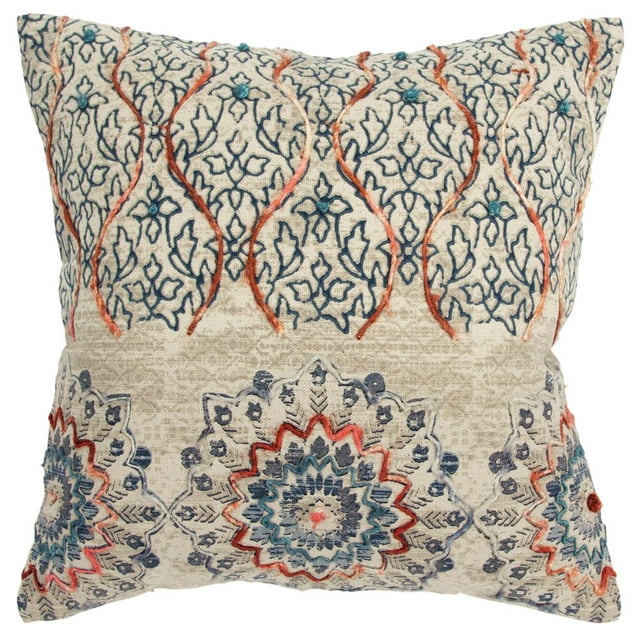 Rizzy Home Medallion 20" x 20" Poly Filled Pillow with Cotton Cover-Natural