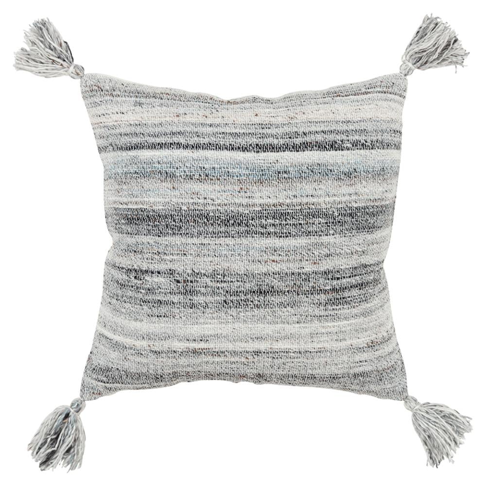 20" Gray and Charcoal Striped Tassel Throw Pillow