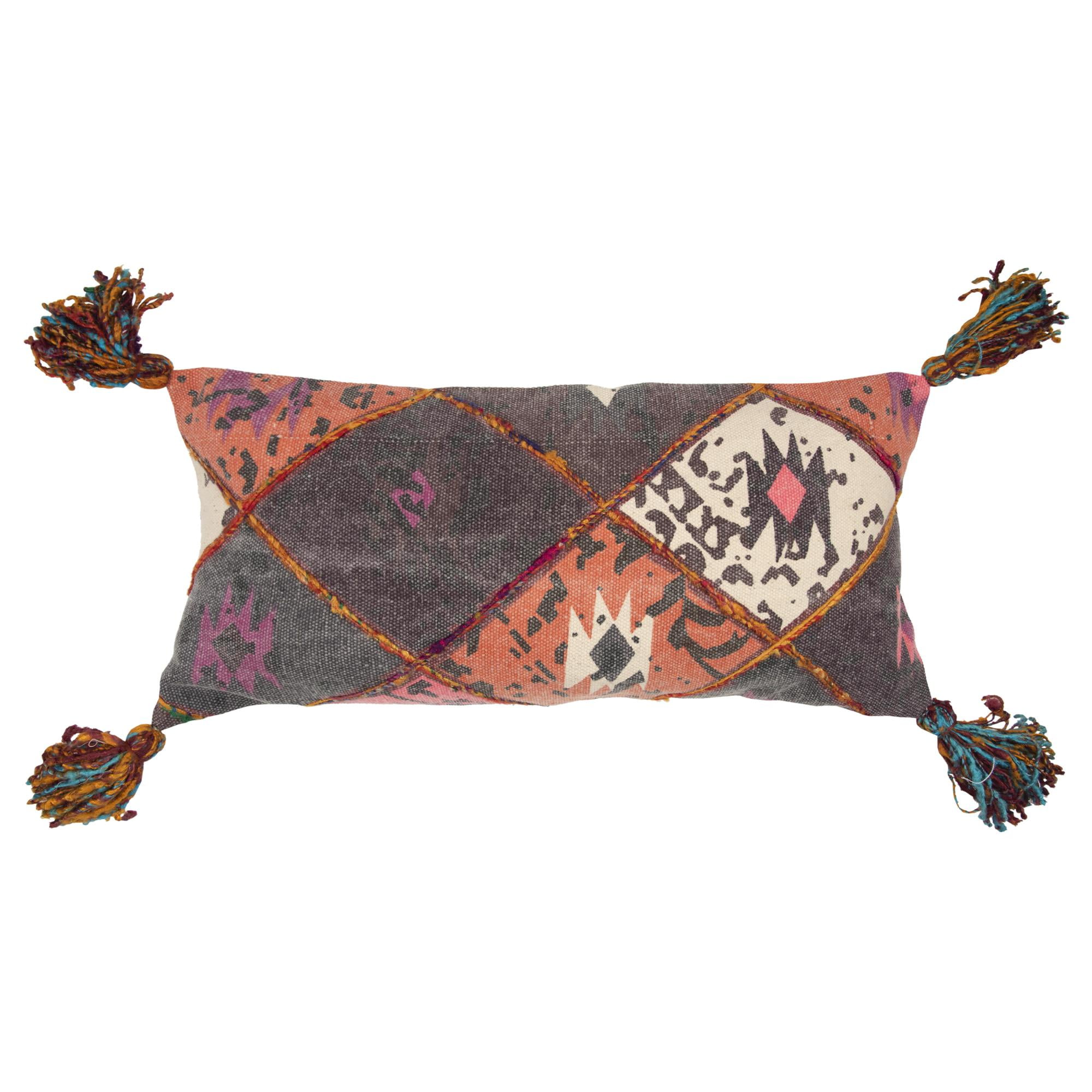 Southwest Multi-Color Cotton Pillow with Tassels, 14" x 26"