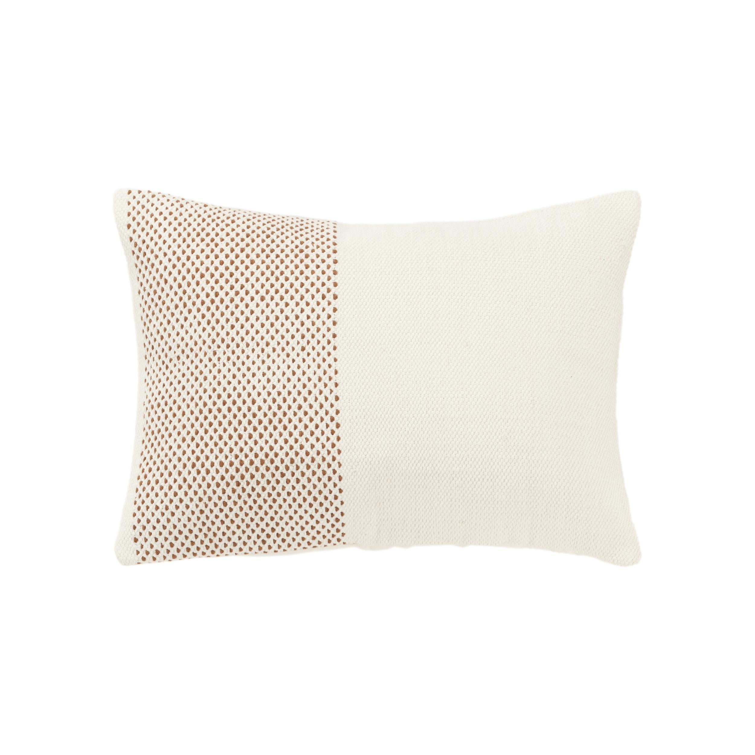 Natural Camel Color Block Woven Cotton Throw Pillow 14x20