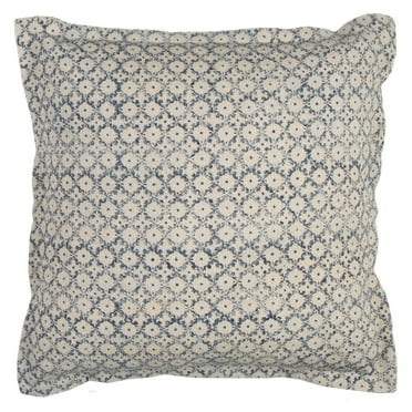 Rizzy Home  Neutral Ivory and Blue Geometric Throw Pillow