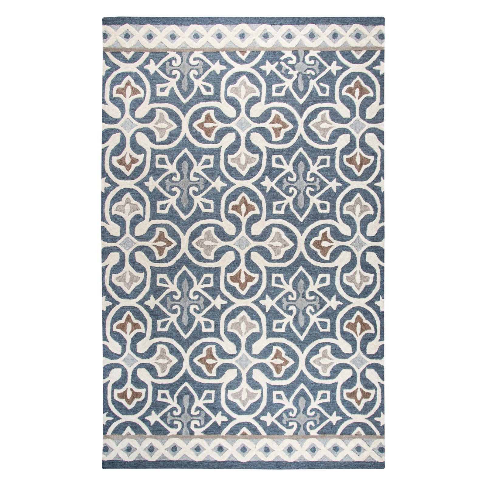 Blue and Gray Geometric Wool Tufted Runner Rug 2'6" x 8'