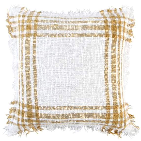 Rizzy Home Plaid 18" x 18" Poly Filled Pillow with Woven Cotton Cover-White/Gold