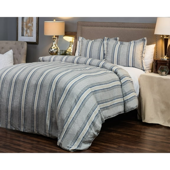 Rizzy Home Prescott Preserve Blue Linen Duvet Bedding Cover