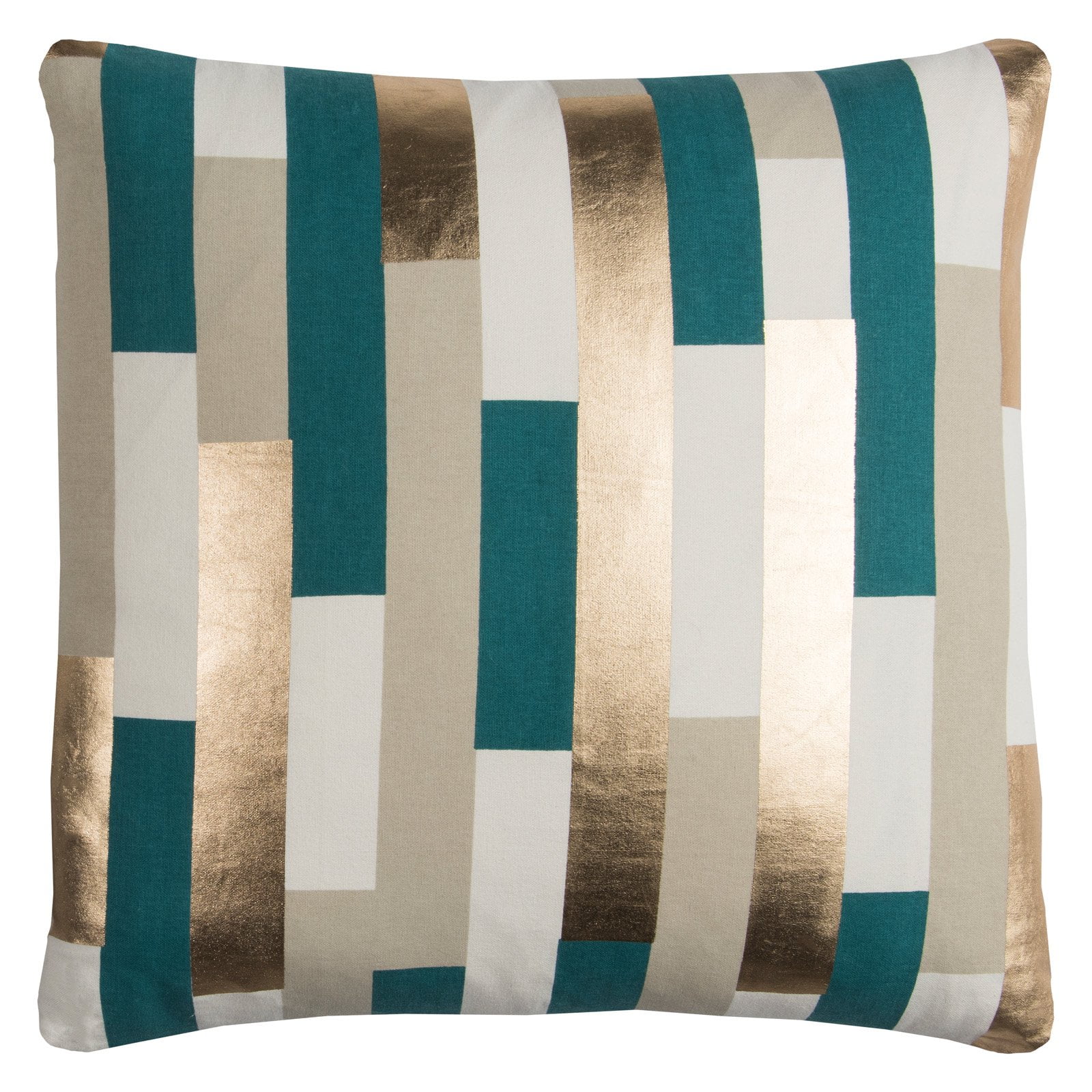 Teal and Gold Foil Geometric Square Throw Pillow
