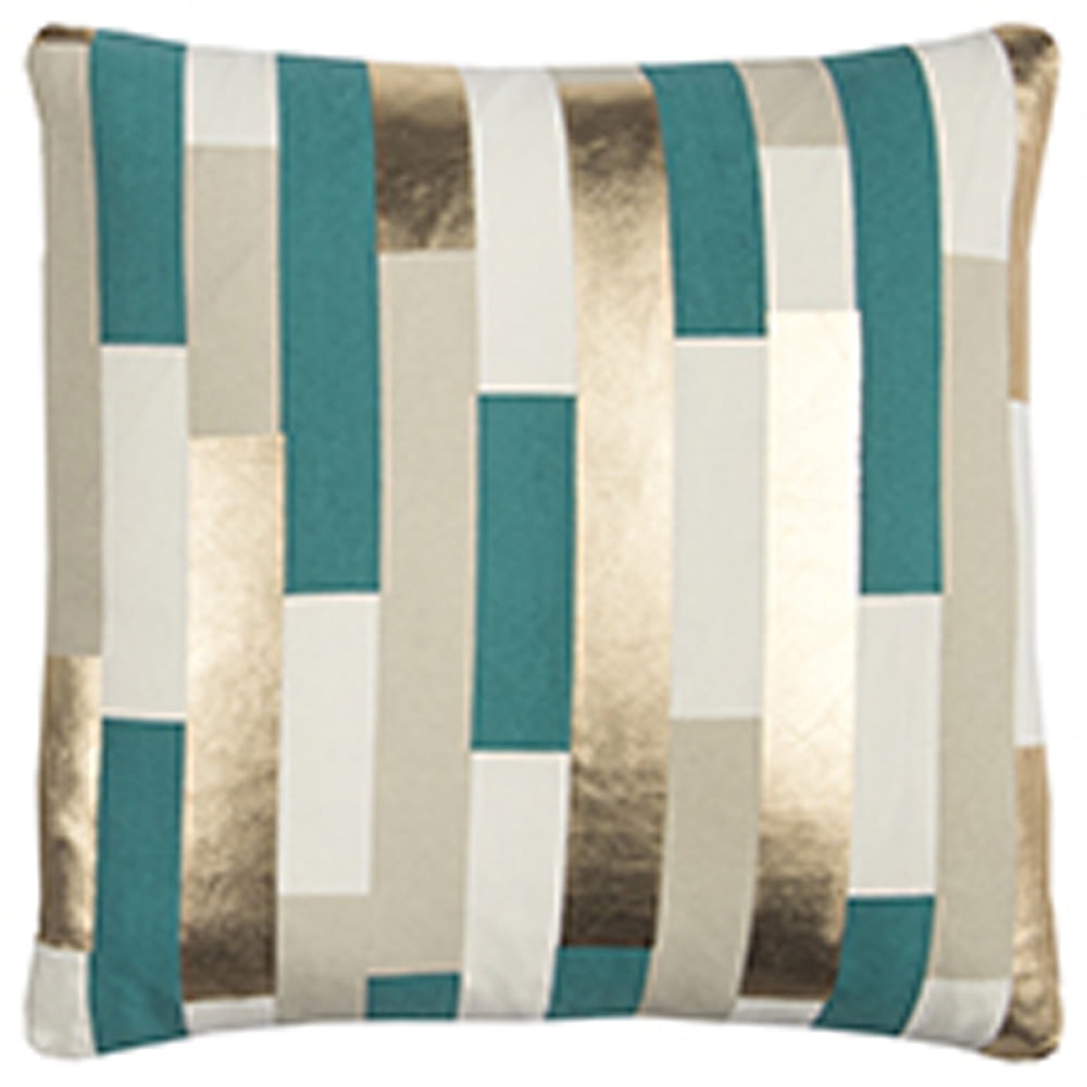 Teal and Gold Foil Geometric Square Throw Pillow