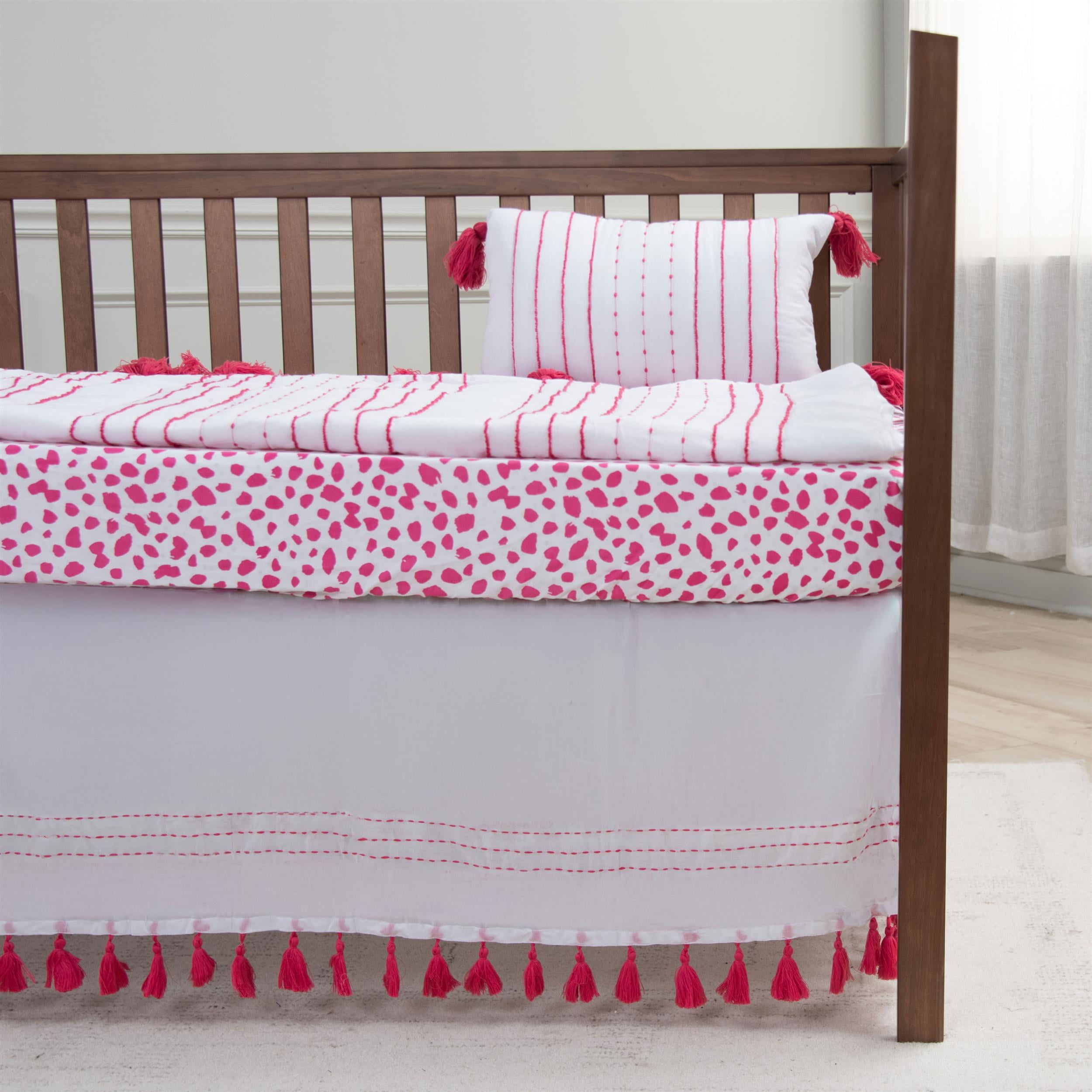 Rizzy Home Rowan 26" X 51" Bright Pink Striped Cotton Crib Skirt