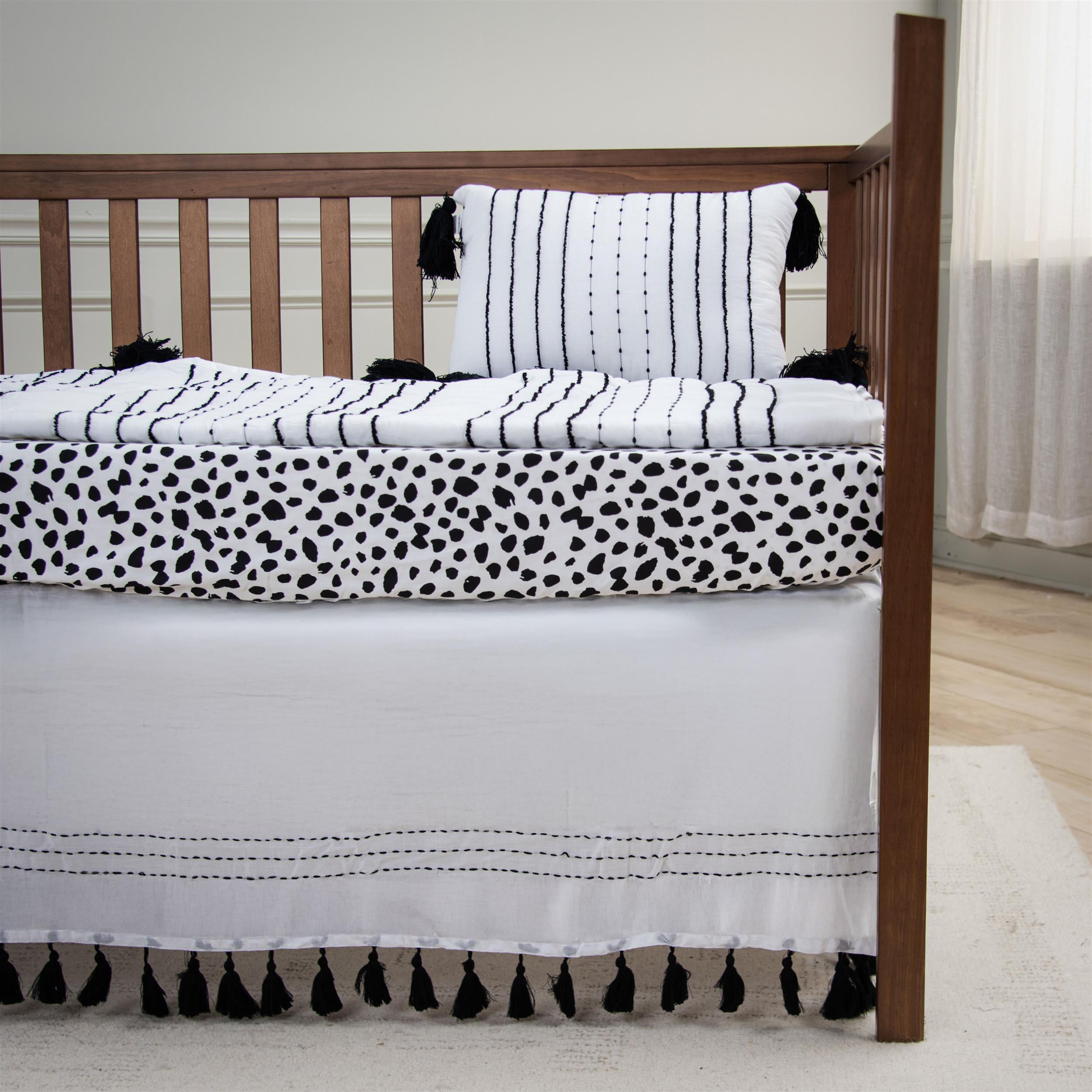 Rizzy Home Rowan 26" X 51" White/Blue Striped Cotton Crib Skirt