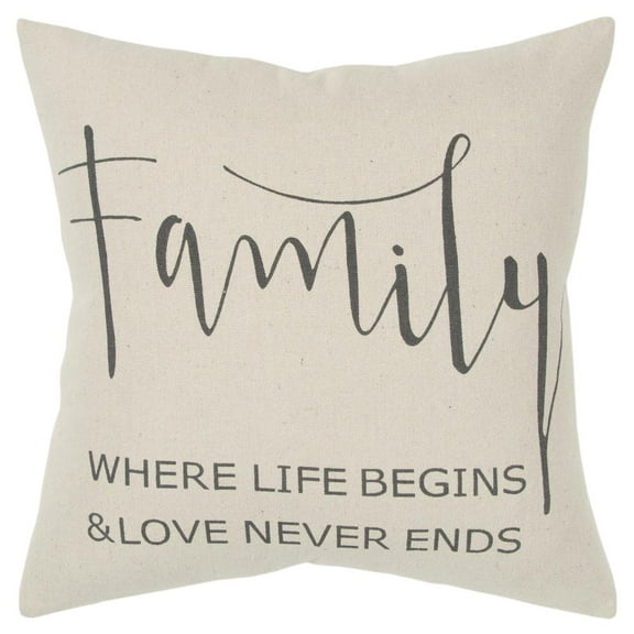 Rizzy Home Sentiment Cotton Poly Filled Decorative Throw Pillow, 20" x 20", Natural