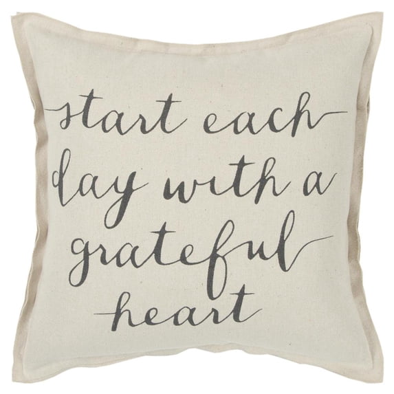 Rizzy Home Sentiment, Square, Cotton Poly Filled Decorative Throw Pillow, 20" x 20", Natural