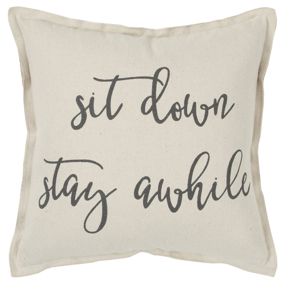 Rizzy Home "Sit Down Stay Awhile" Decorative Throw Pillow Cover, 20" x 20", Natural