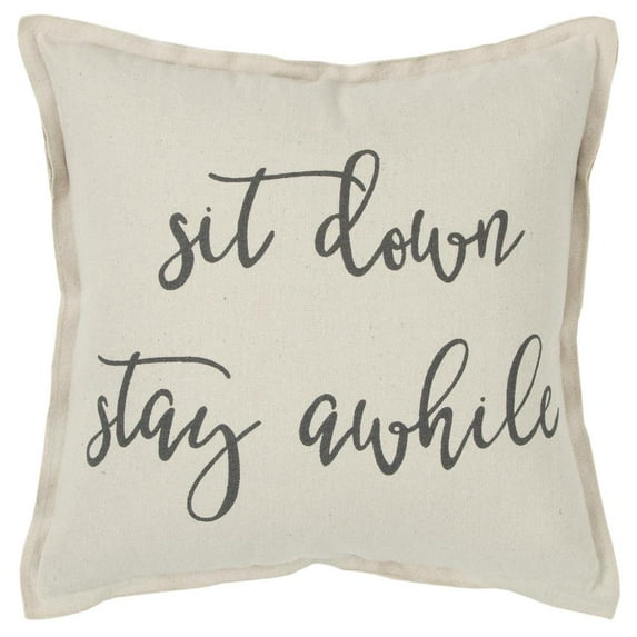 Rizzy Home "Sit Down Stay Awhile" Poly Filled Decorative Throw Pillow, 20" x 20", Natural