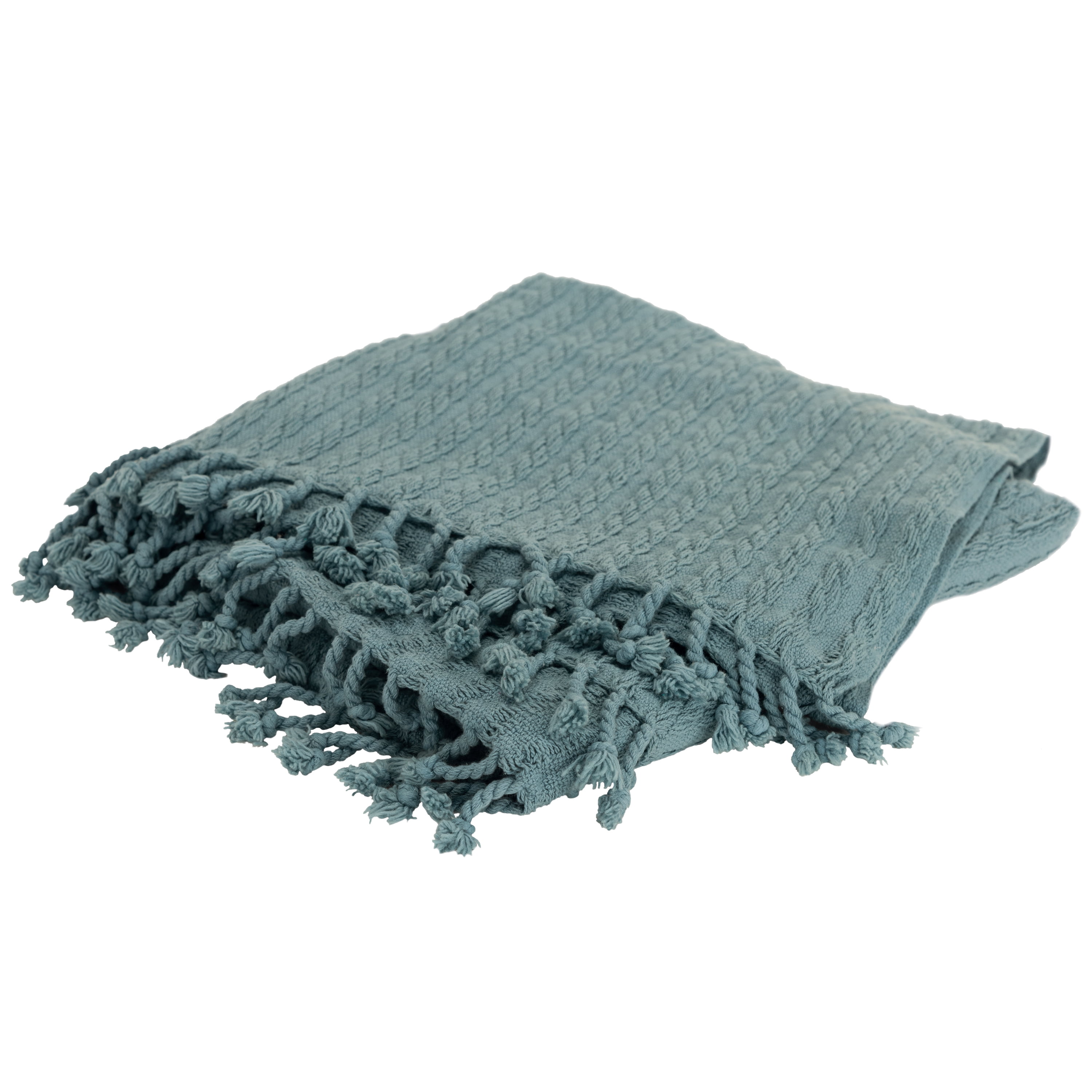 Teal Cotton Knitted Reversible Throw Blanket