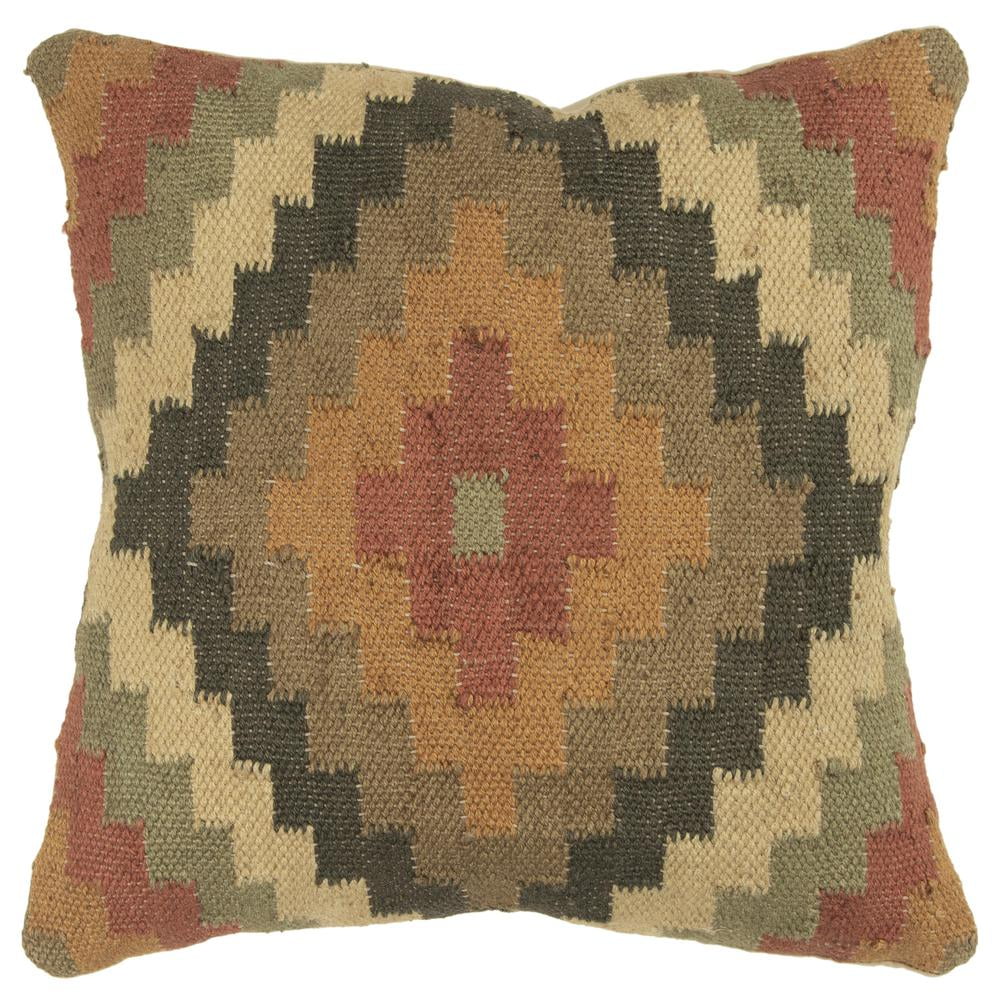 18"x18" Earthtones Southwestern Poly Filled Square Throw Pillow - Rizzy Home: Woven Jute & Wool, Indoor Decor