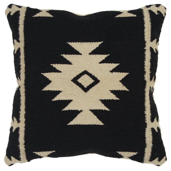 Rizzy Home Southwestern 18" x 18" Wool Pillow Cover in Black/Ivory