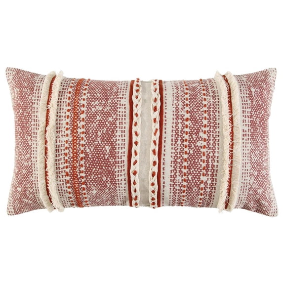 Rizzy Home Stripe 14" x 26" Poly Pillow with Textured Cotton Cover-Rust/Natural