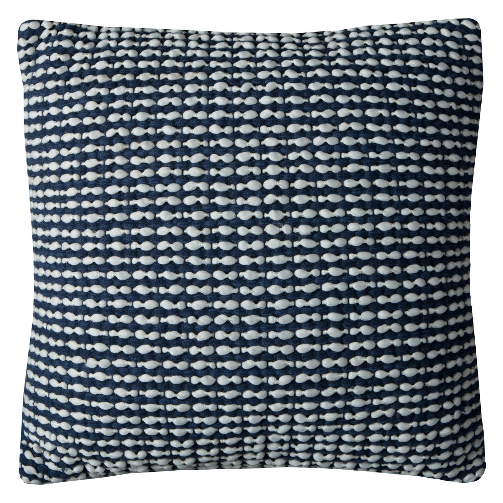 Medium Navy and White Cotton Embroidered Square Throw Pillow