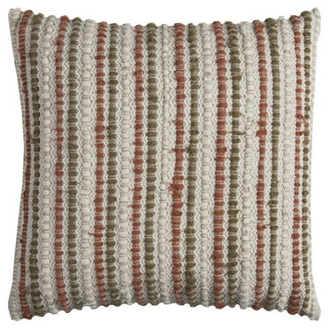 Rizzy Home Striped Textured Decorative Throw Pillow With Zipper Closer, 20" x 20", Red