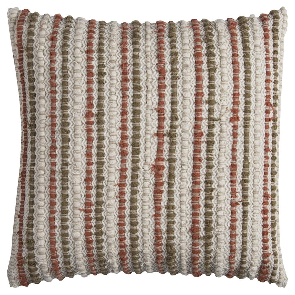 Rizzy Home Striped Textured Decorative Throw Pillow With Zipper Closer, 20" x 20", Red