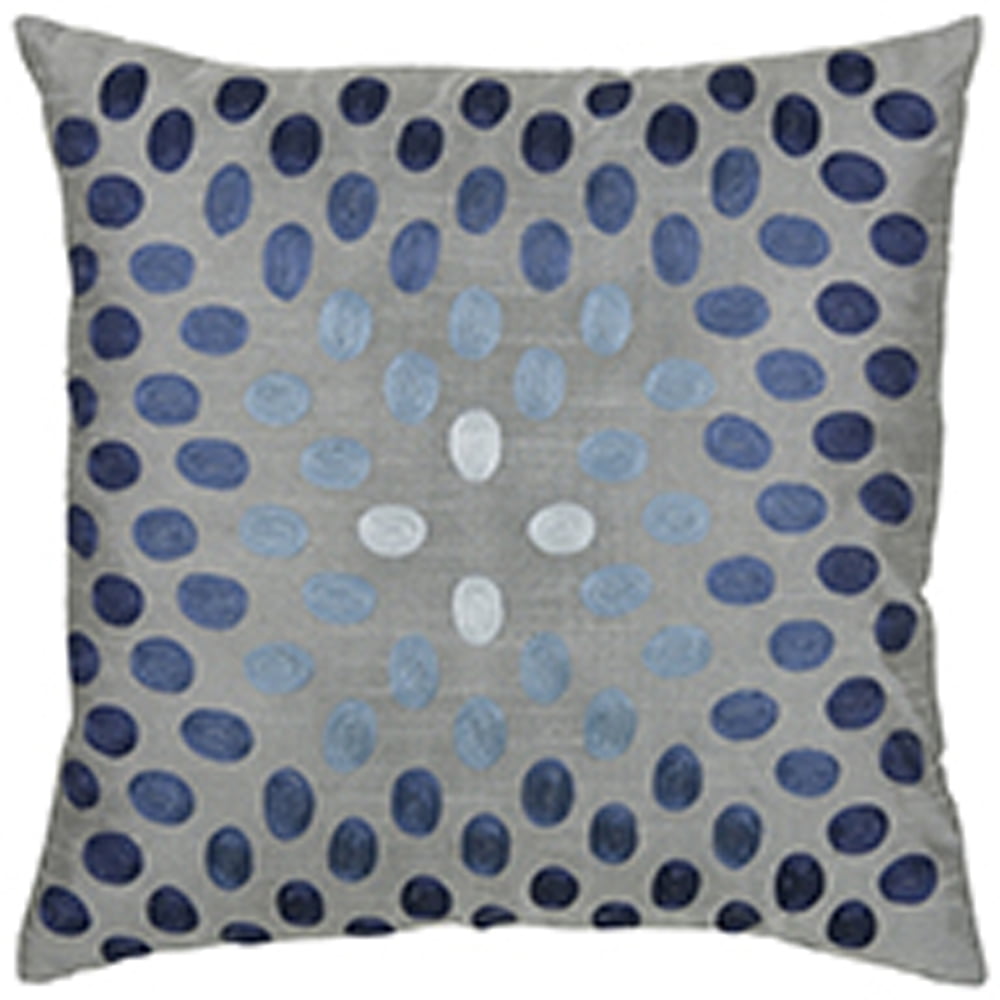 18" x 18" Gray and Blue Embroidered Polyester Throw Pillow Cover