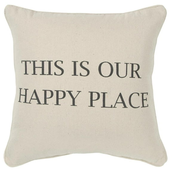 Rizzy Home "This Is Our Happy Place" Down Filled Decorative Throw Pillow, 20" x 20", Natural