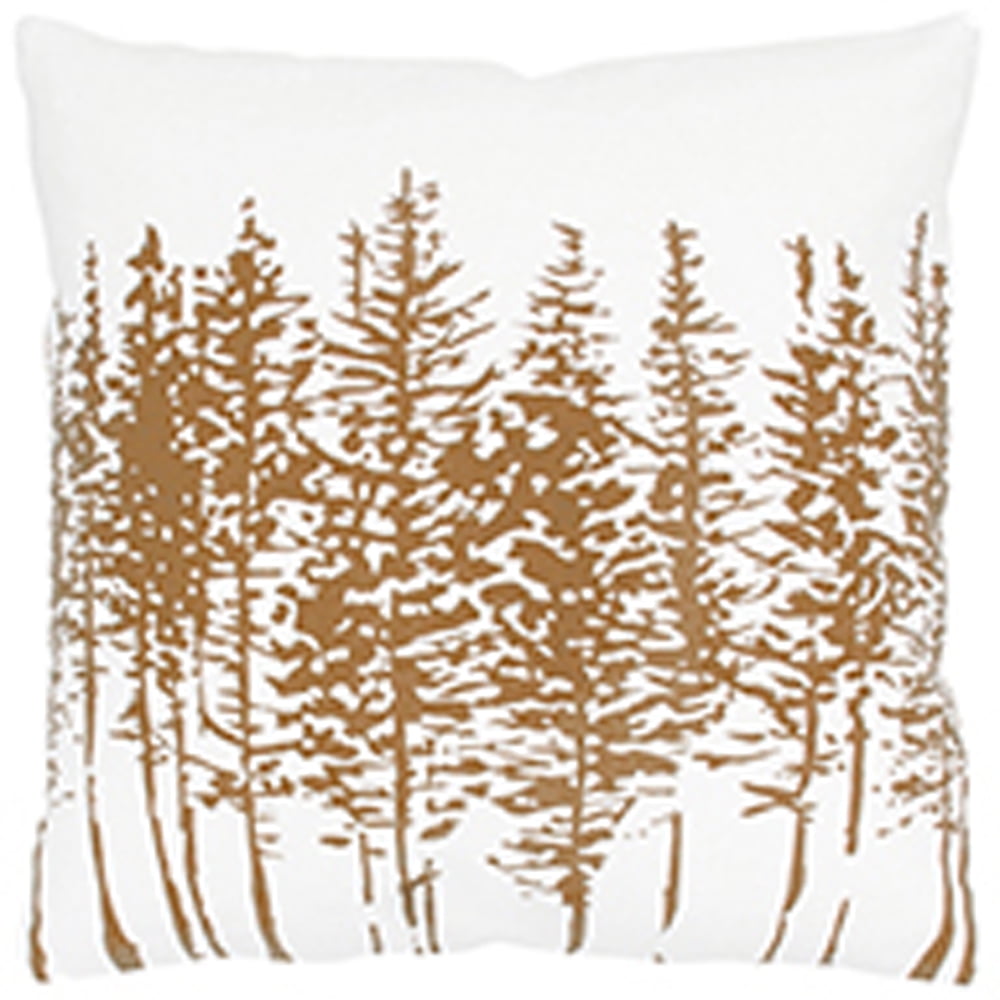 Ivory and Brown Cotton Trees Square Throw Pillow Cover
