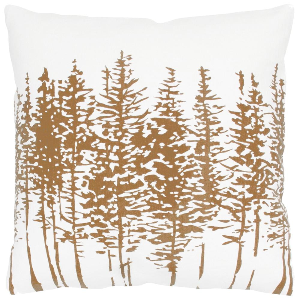 Ivory and Brown Cotton Trees Square Throw Pillow Cover