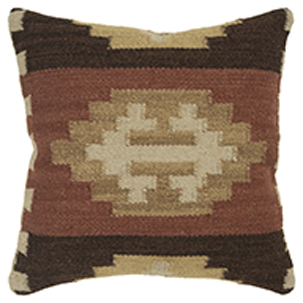 Handcrafted Red and Brown Wool 18" x 18" Square Pillow Cover
