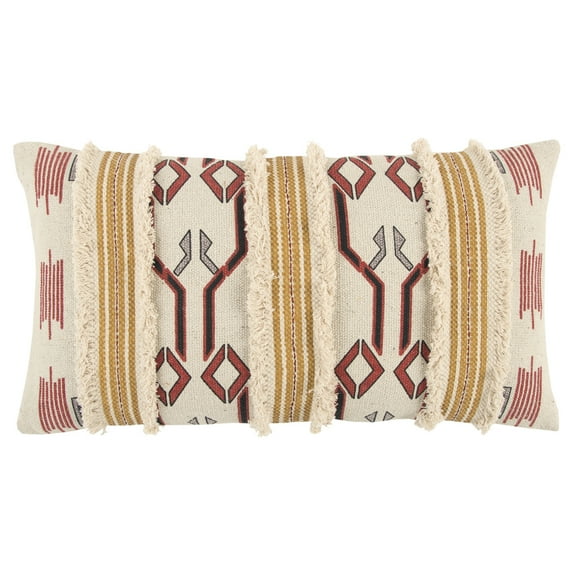 Rizzy Home Throw Pillow T13244 Transitional Red Links Paneling 14" x 26" Rectangle, Poly Filled