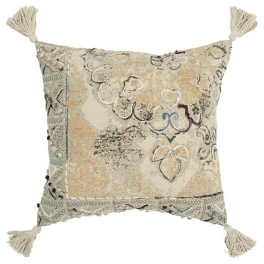 Rizzy Home Throw Pillow T15472 Gray Petals Tassels 20" x 20" Square, Cover Only