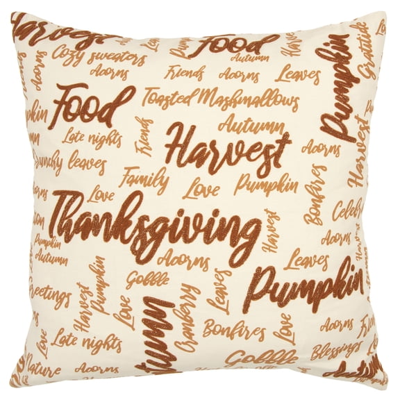 Rizzy Home Throw Pillow T16680 Neutral Words Scripted 20" x 20" Square, Cover Only