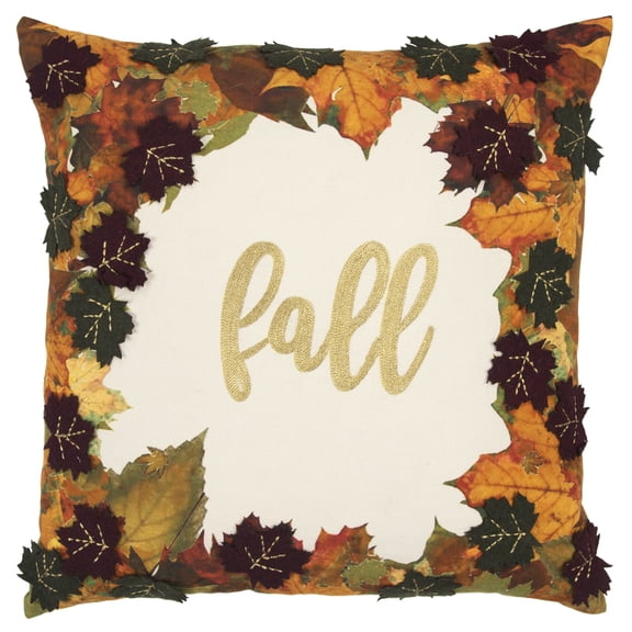 Rizzy Home Throw Pillow T16757 White Whimsical Leaves 20" x 20" Square, Poly Filled