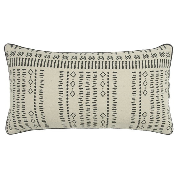 Rizzy Home Throw Pillow T16959 Black Banded Rows 14" x 26" Rectangle, Cover Only