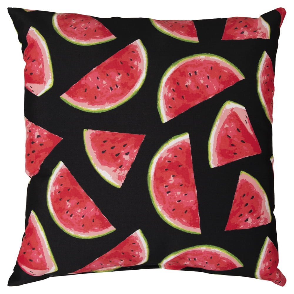 Watermelon Slice Black Polyester Outdoor Throw Pillow 22" x 22"