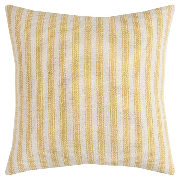 Rizzy Home Ticking Stripe 20" x 20" Cotton Pillow Cover-Yellow/Natural