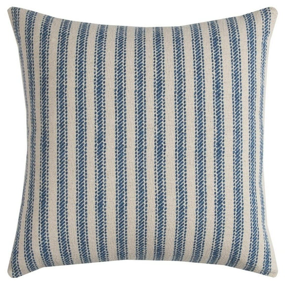 Rizzy Home Ticking Stripe 20" x 20" Poly Pillow with Cotton Cover-Blue/Natural